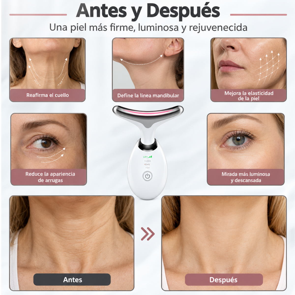 Lifting facial, 7 colores, dispositivo de belleza, removedor de arrugas faciales.
